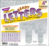 Uppercase/Lowercase Casual Solids Ready Letters® Combo Pack, Silver Sparkle 4''