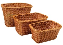 Rectangular Plastic Woven Baskets, Set of 3