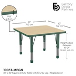 30" x 30" Square T-Mold Adjustable Activity Table with Chunky Leg/Maple Top