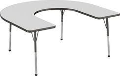 60" x 66" Horseshoe T-Mold Adjustable Activity Table with Standard Ball-Gray Top