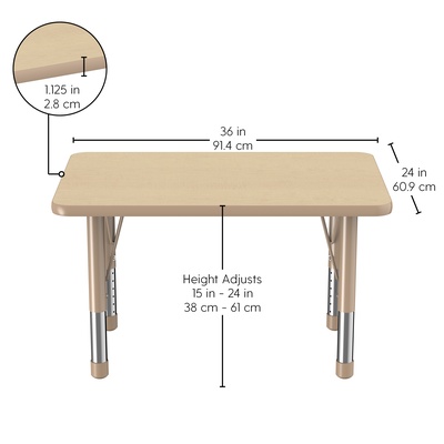 30" x 48" Rectangle T-Mold Adjustable Activity Table with Chunky Leg-Maple Top