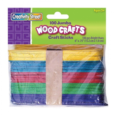 Jumbo Craft Sticks, Bright Hues, 100 pieces