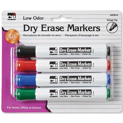 Dry Erase Markers, 4-color set, Chisel Tip