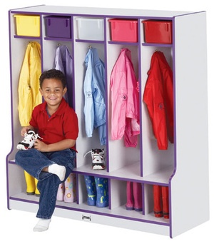 5-Section Coat Locker with Step, Rainbow Accents