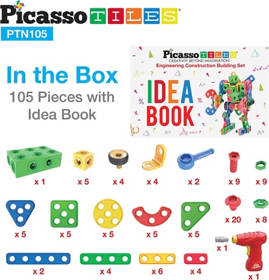PicassoTiles STEM 105 Piece Building Block Set