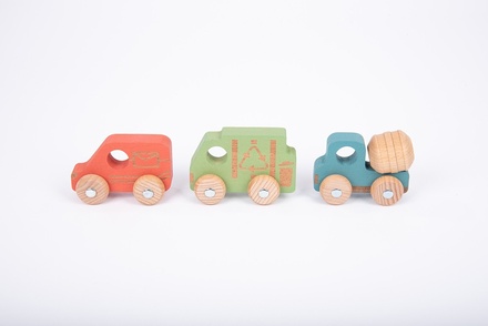 Rainbow Wooden Vehicles Set - 12 Pack