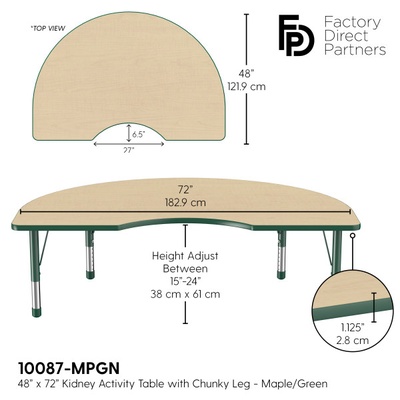 48" x 72" Kidney T-Mold Adjustable Activity Table with Chunky Leg-Maple Top