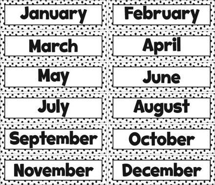 Black Painted Dots on White Monthly Calendar Headliners